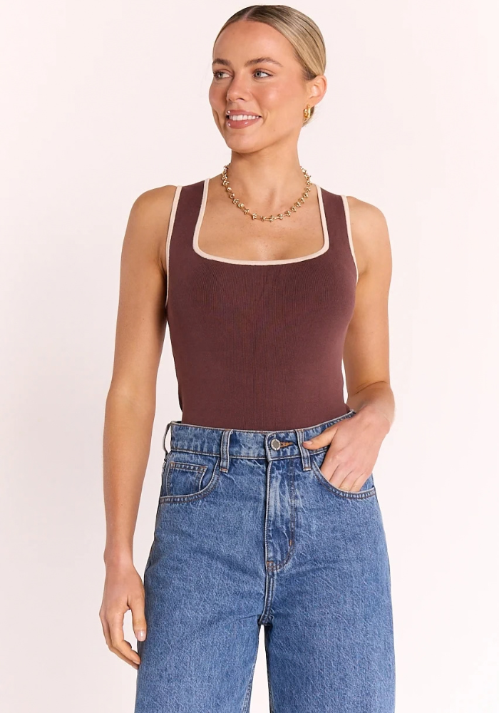 FEATHER + NOISE MILLIE TANK - CHOCOLATE/CREAM