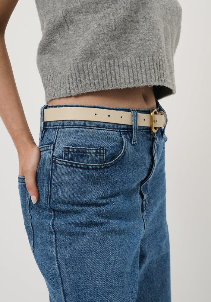 HUDSON BUCKLE SLIM BELT - BEIGE