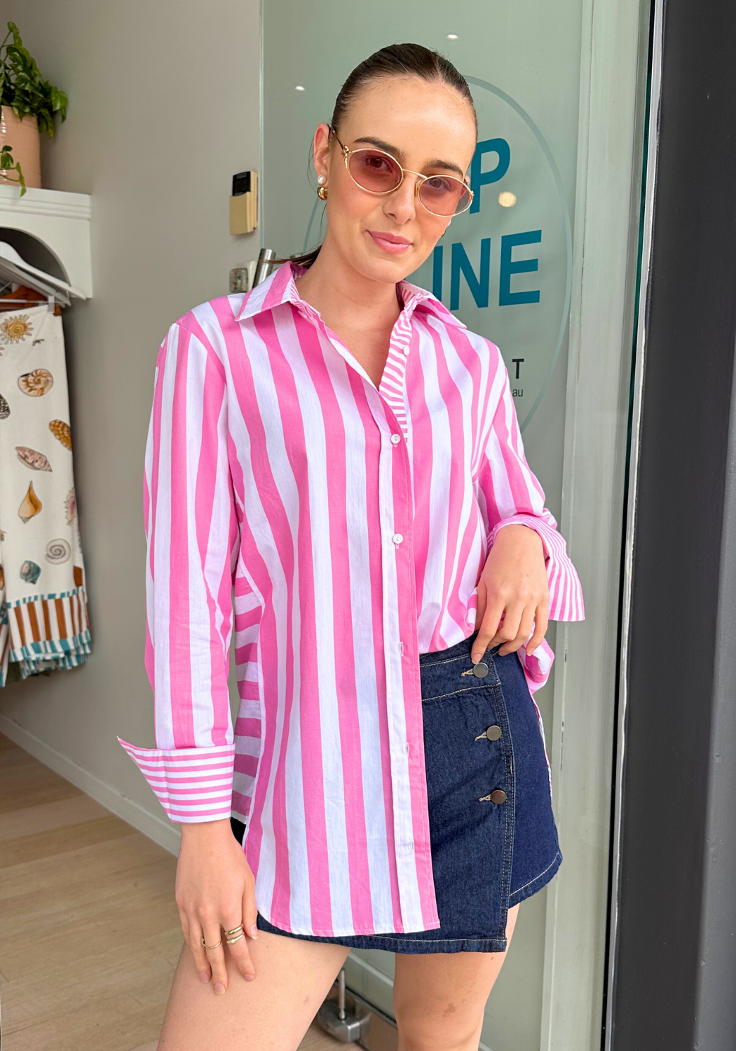 ELSIE BUTTON THROUGH SHIRT - PINK STRIPE