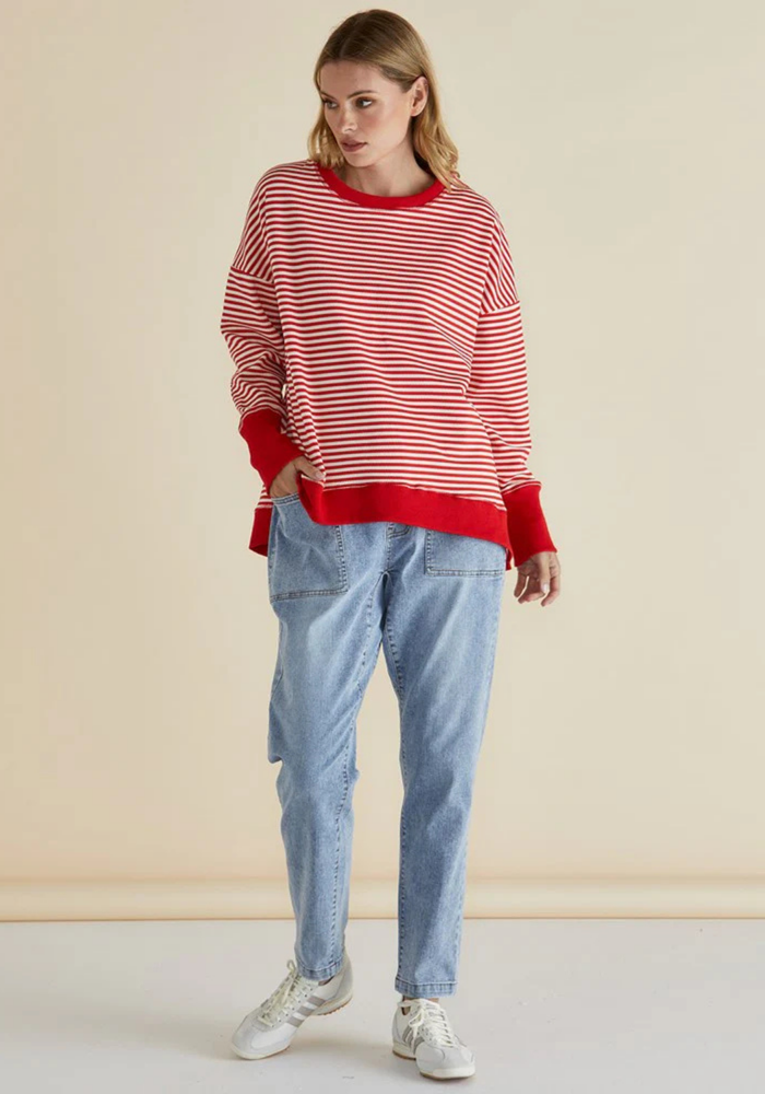 BETTY BASICS COVE SWEAT - RED STRIPE