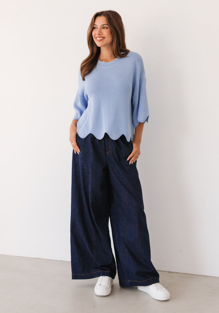 BONNIE SCALLOPED EDGE KNIT - BABY BLUE