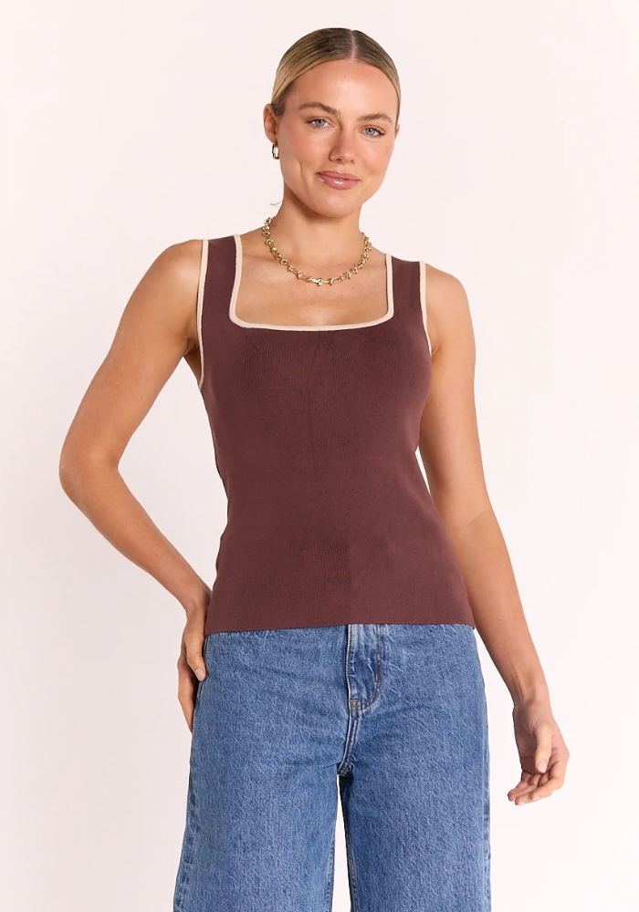 FEATHER + NOISE MILLIE TANK - CHOCOLATE/CREAM