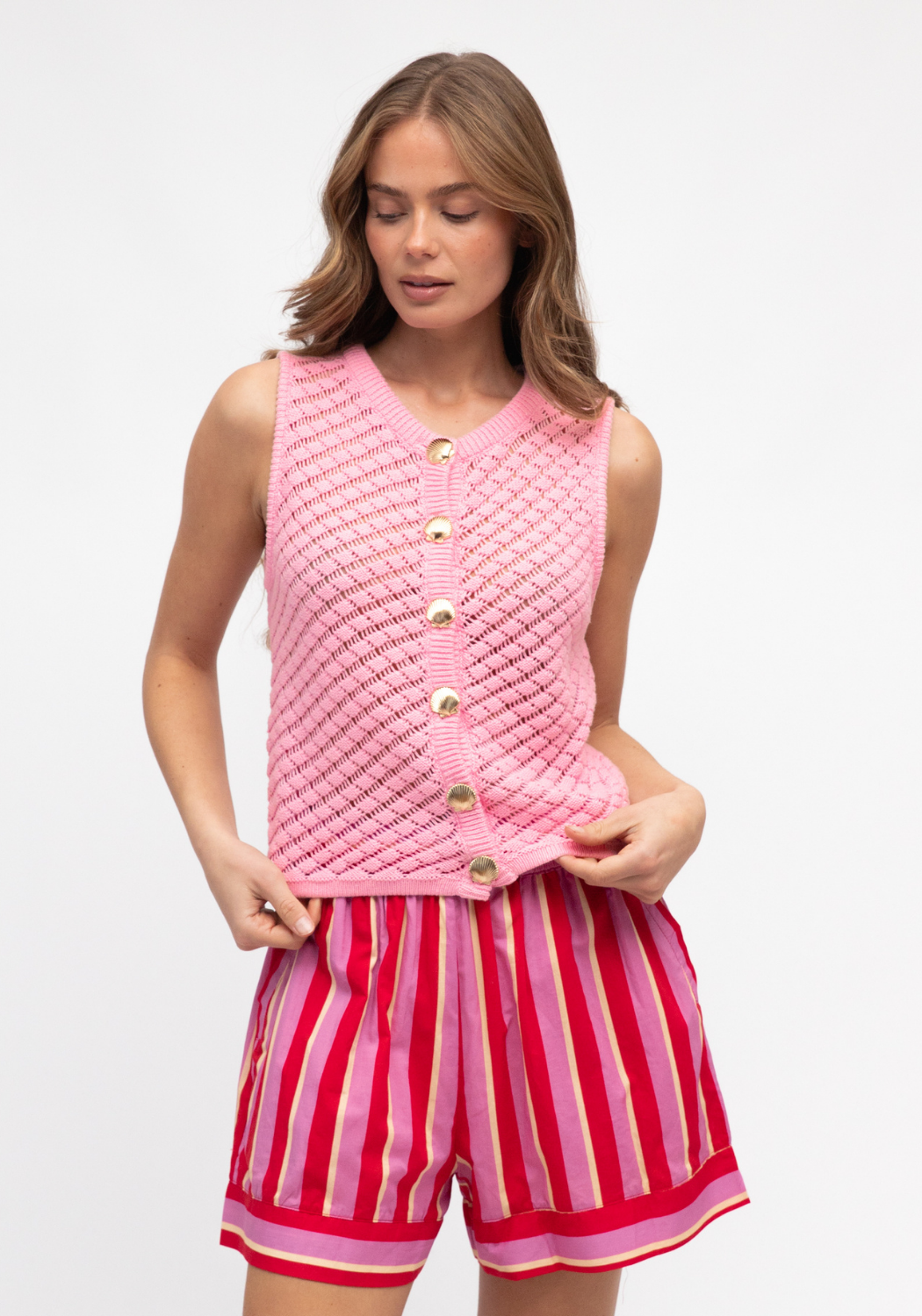 PAULO 100% COTTON KNIT VEST - PINK