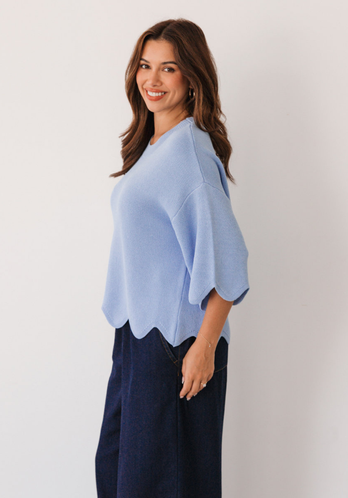 BONNIE SCALLOPED EDGE KNIT - BABY BLUE