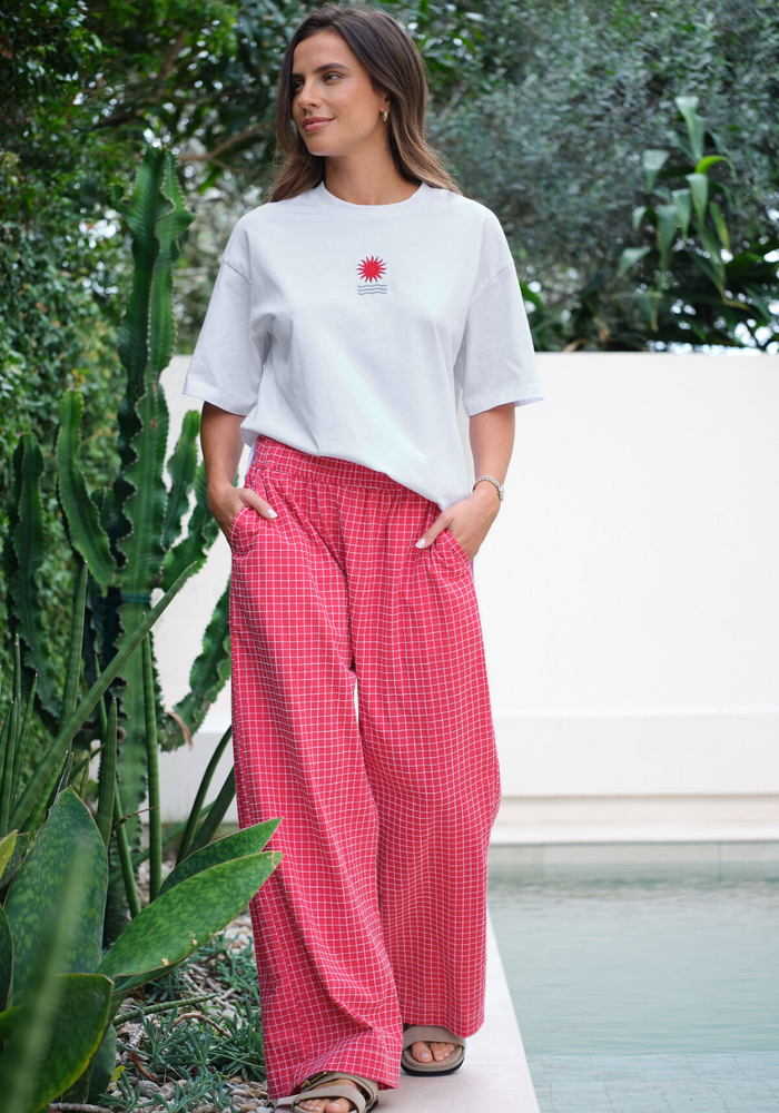 CERES LIFE COTTON LOUNGE PANT - RED WHITE CHECK