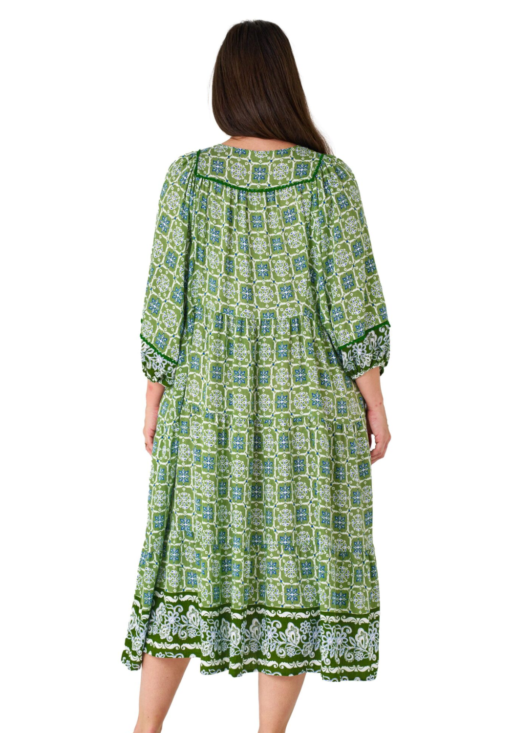 ARROYO BATWING MIDI DRESS - GREEN PRINT