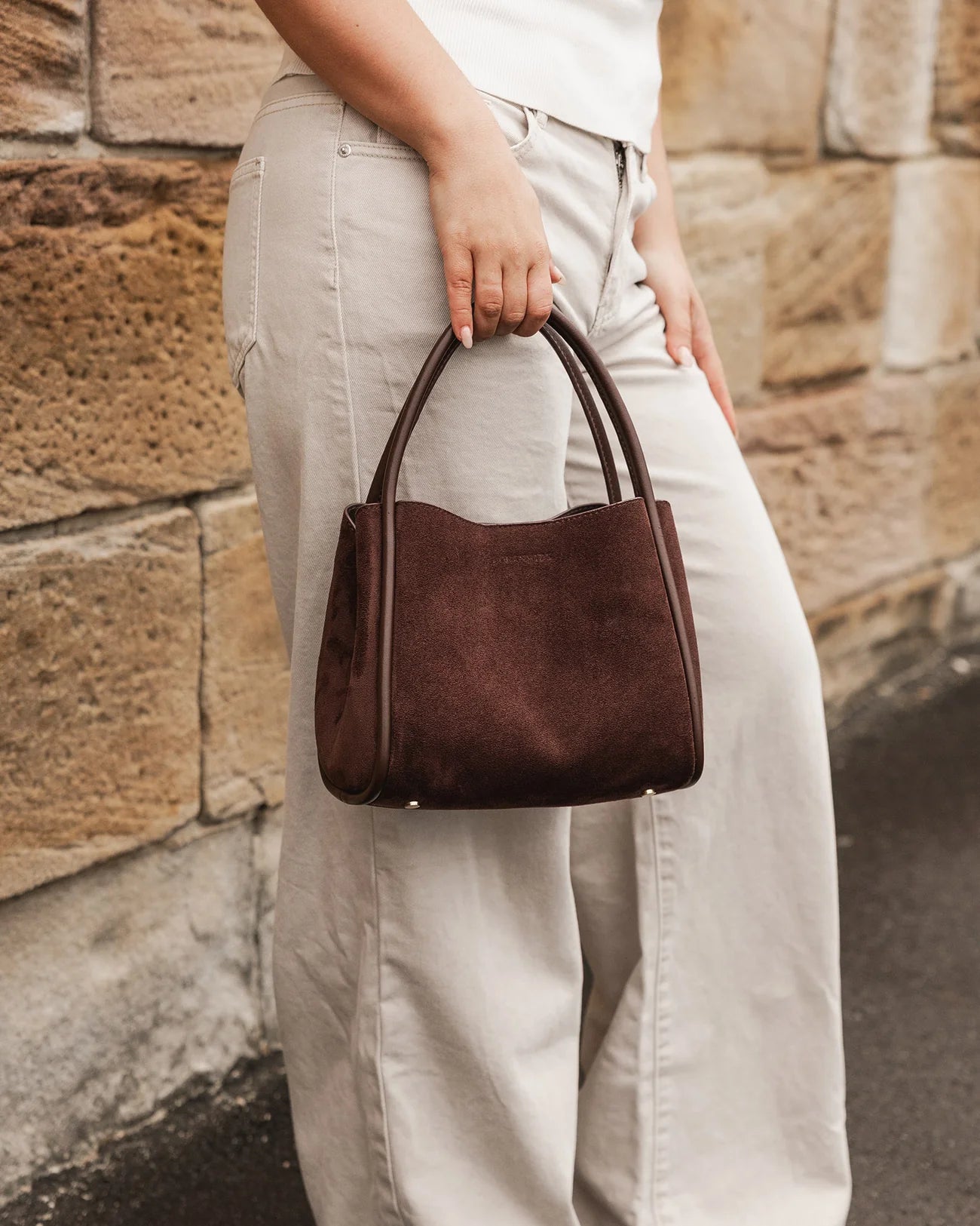 LOUENHIDE STEFFIE SUEDETTE MINI TOTE BAG - CHOCOLATE