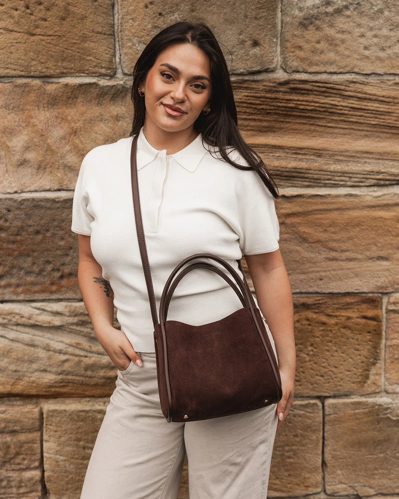 LOUENHIDE STEFFIE SUEDETTE MINI TOTE BAG - CHOCOLATE