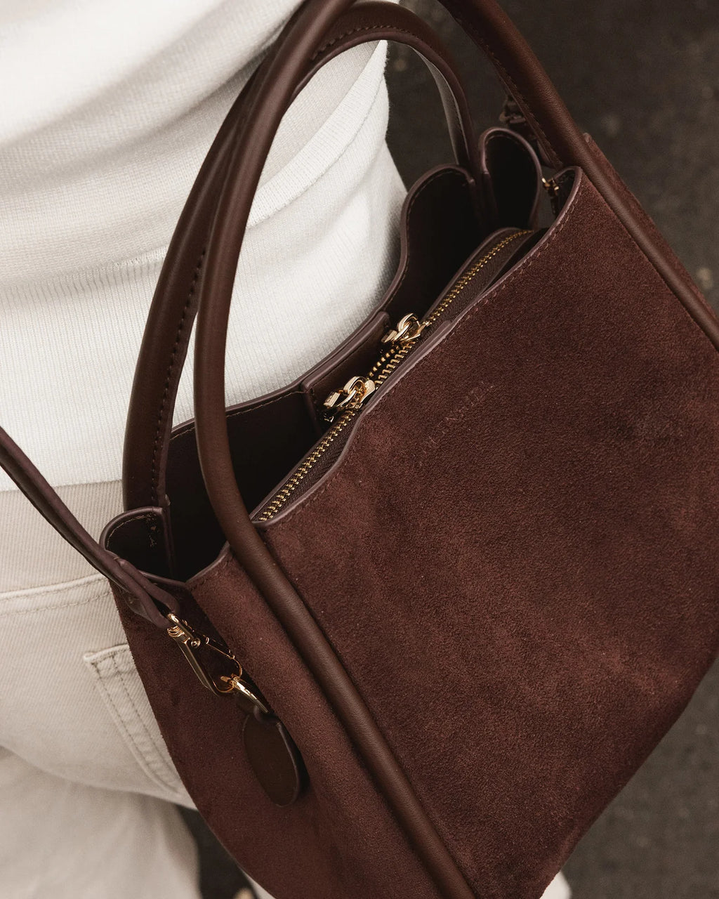 LOUENHIDE STEFFIE SUEDETTE MINI TOTE BAG - CHOCOLATE
