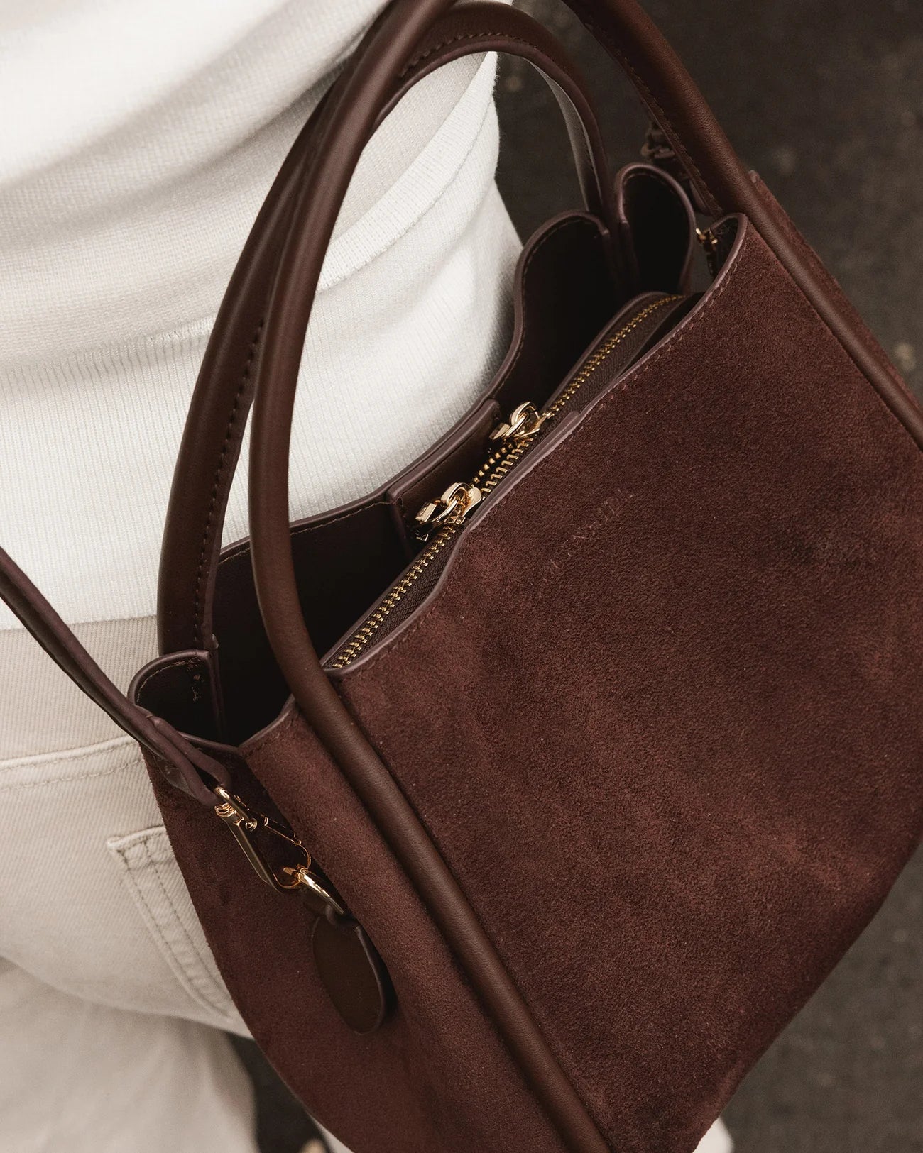 LOUENHIDE STEFFIE SUEDETTE MINI TOTE BAG - CHOCOLATE