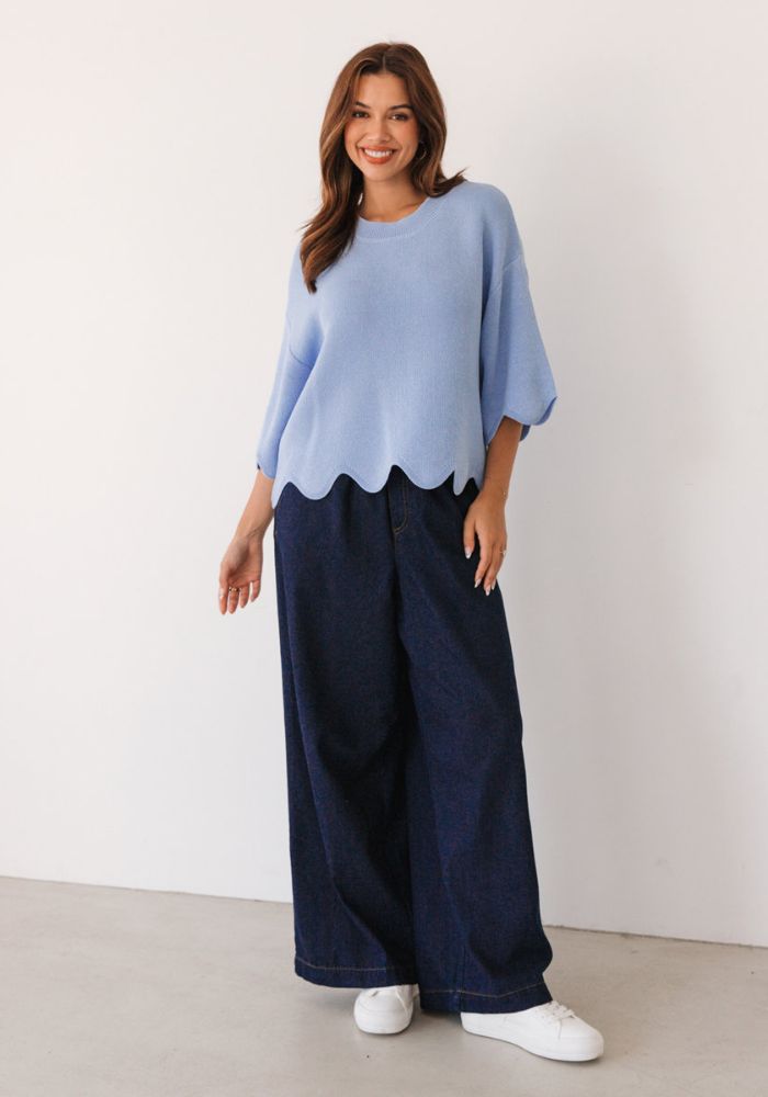 BONNIE SCALLOPED EDGE KNIT - BABY BLUE