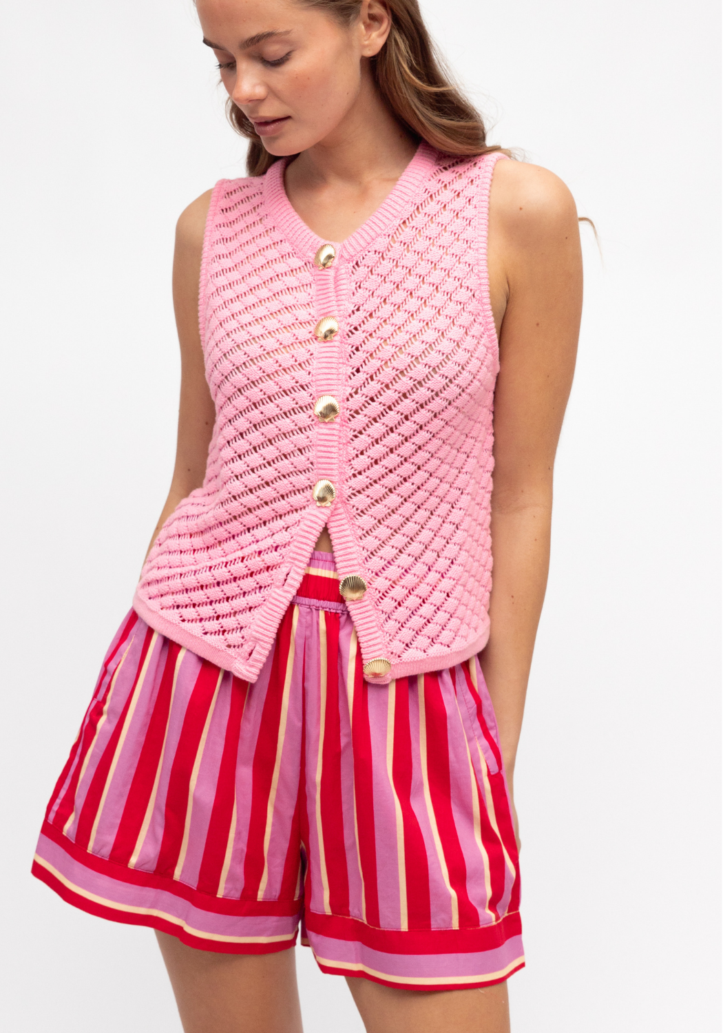 PAULO 100% COTTON KNIT VEST - PINK