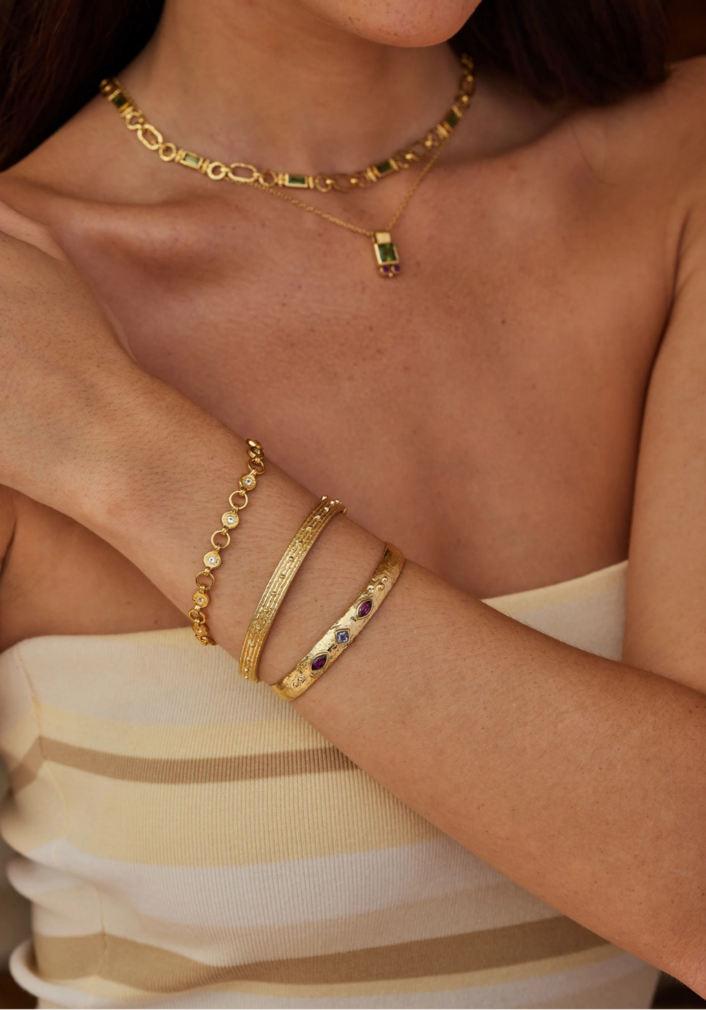 TONI MAY CORONET IOLITE & RHODOLITE CUFF - GOLD