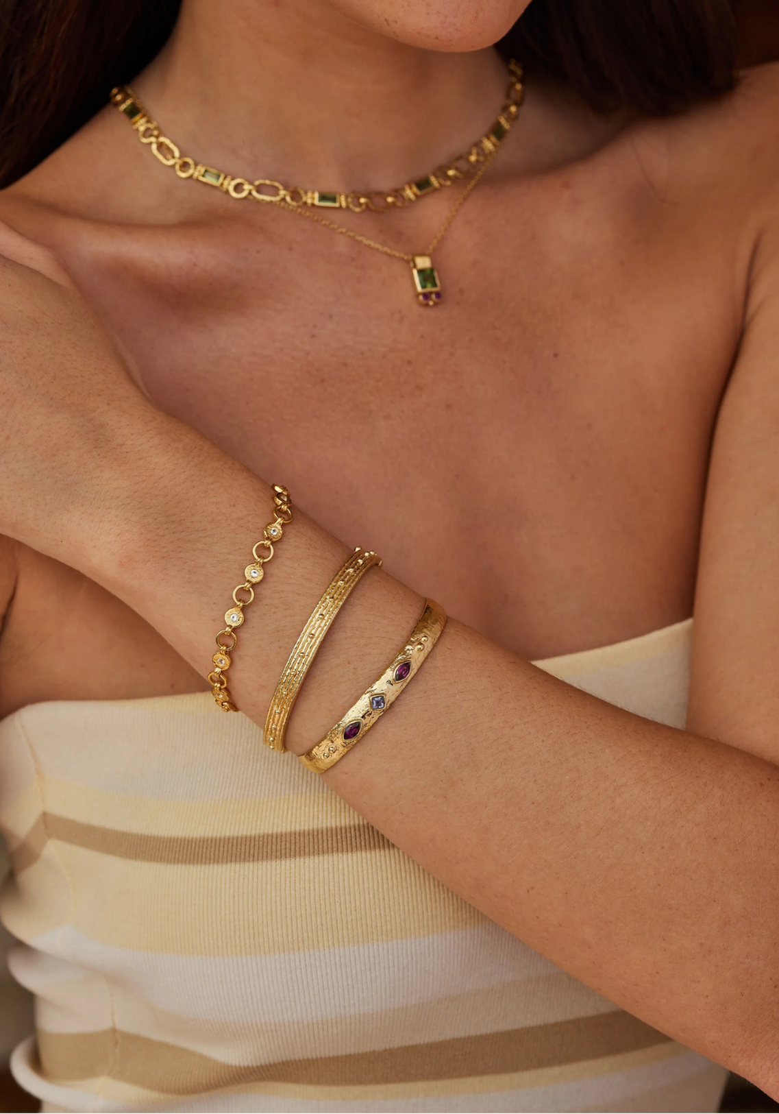 TONI MAY CORONET IOLITE & RHODOLITE CUFF - GOLD