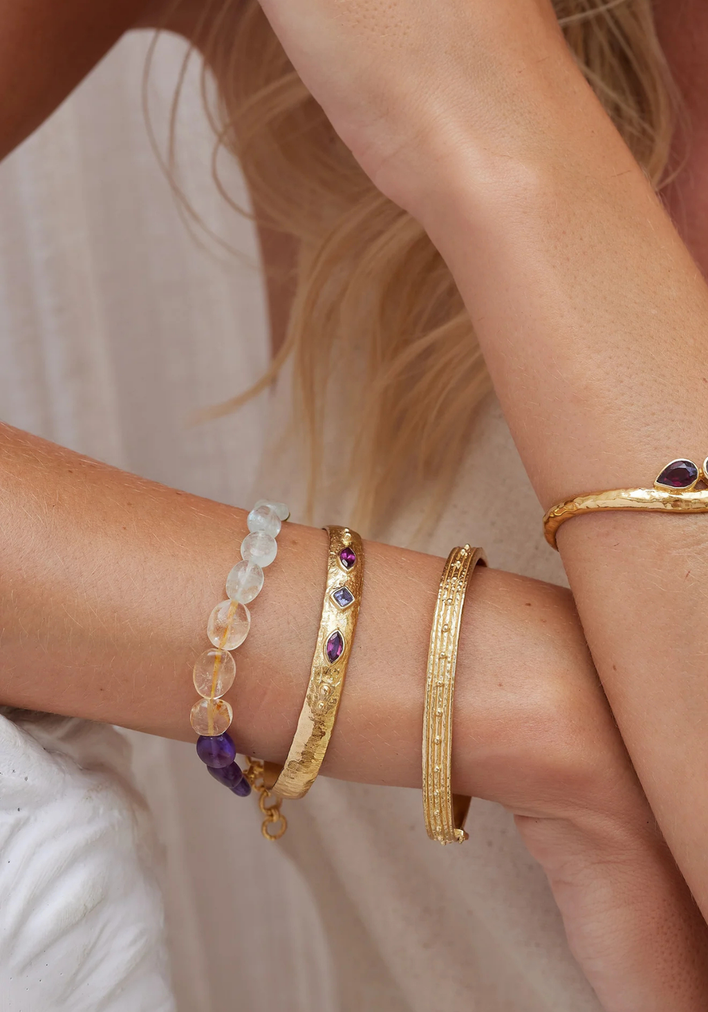 TONI MAY CORONET IOLITE & RHODOLITE CUFF - GOLD