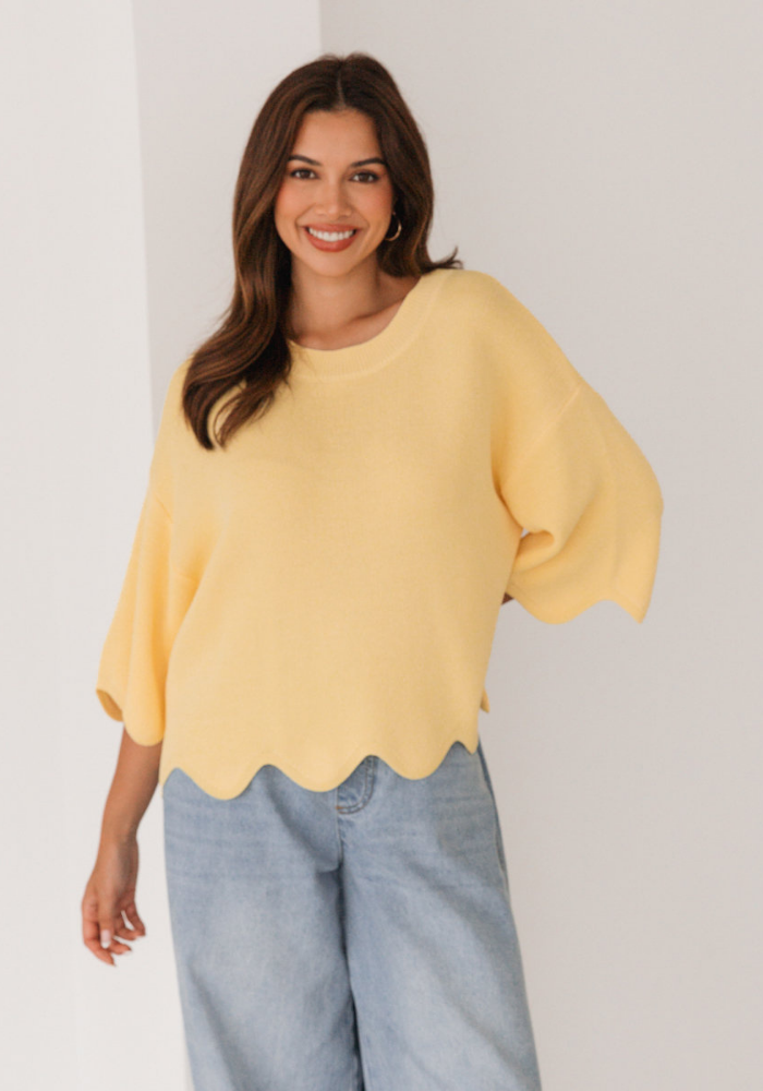 BONNIE SCALLOPED EDGE KNIT - BUTTER YELLOW
