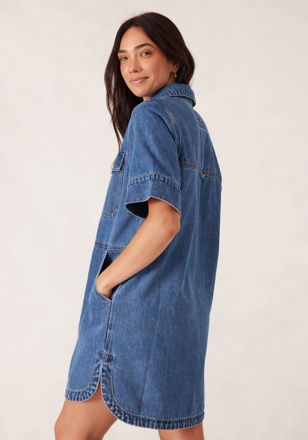 CERES LIFE SIDE POCKET BOXY DRESS - FRESH INDIGO