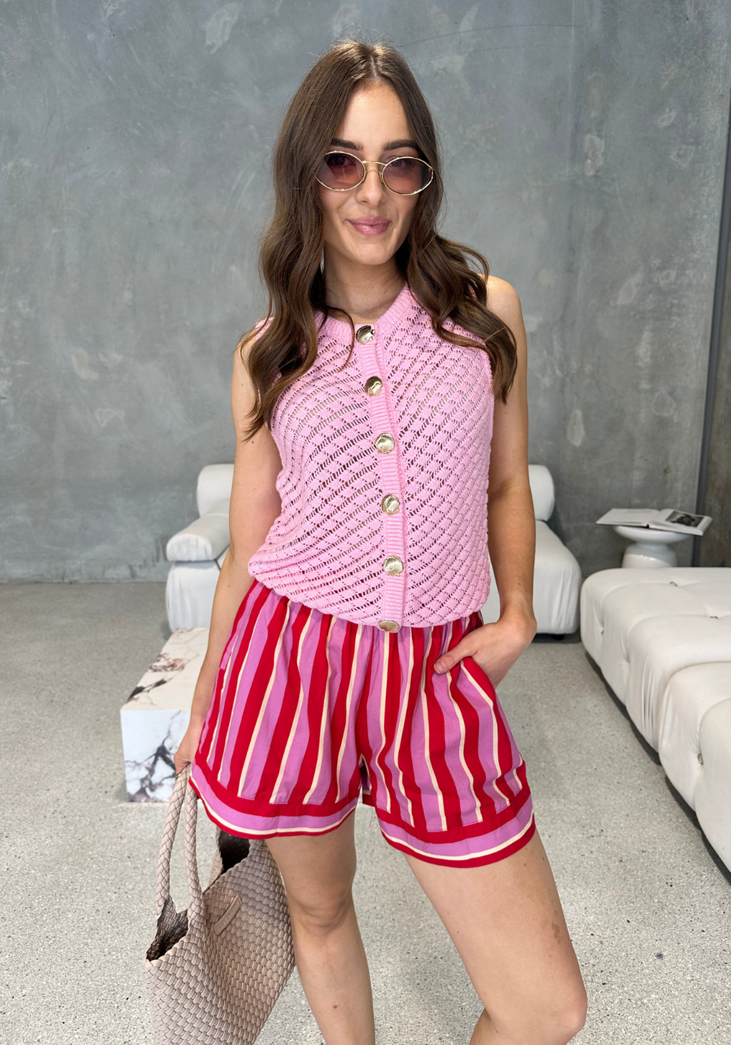 PAULO 100% COTTON KNIT VEST - PINK