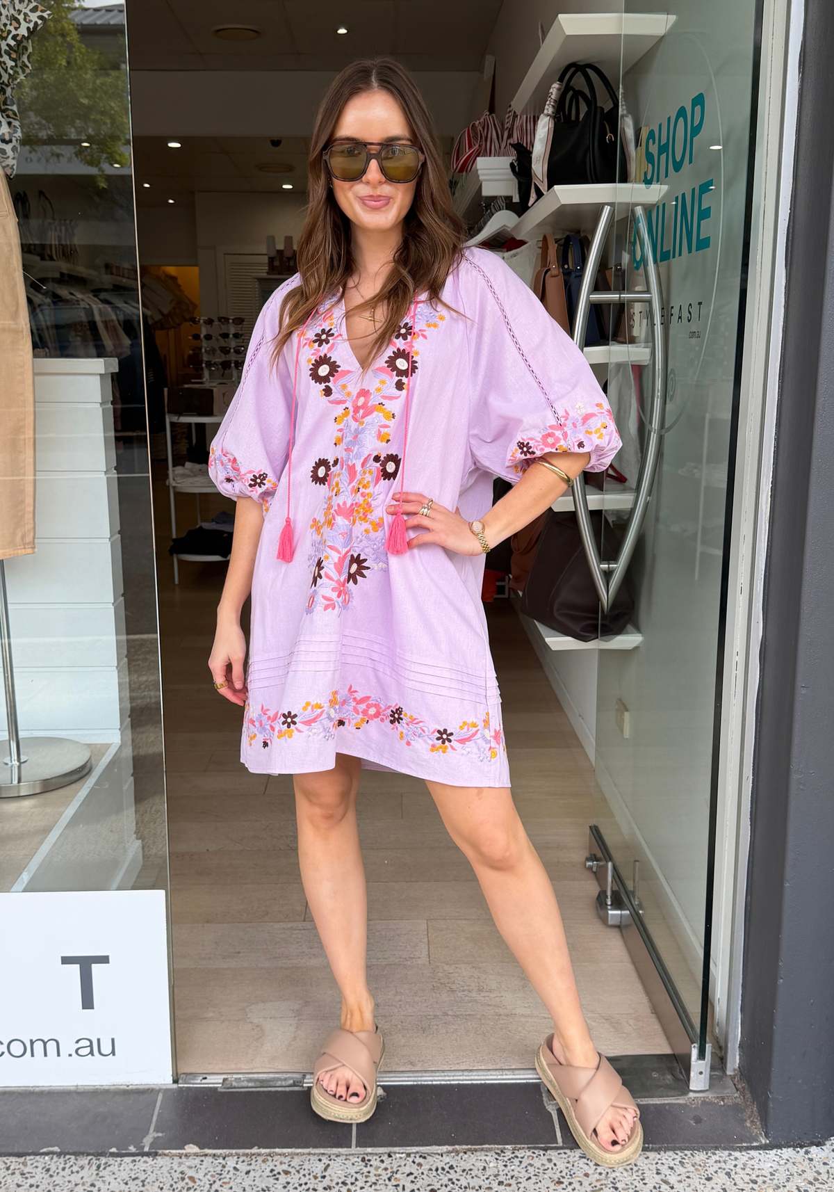 SANDRA EMBROIDERED MINI DRESS - LILAC
