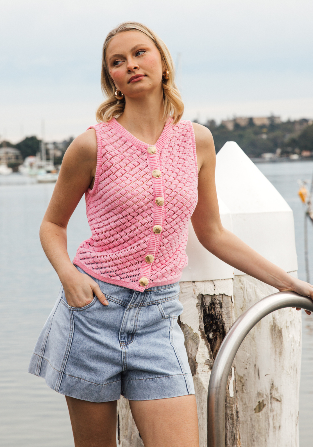 PAULO 100% COTTON KNIT VEST - PINK
