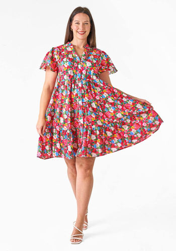 GINA TIERED COTTON DRESS - FLORAL PRINT