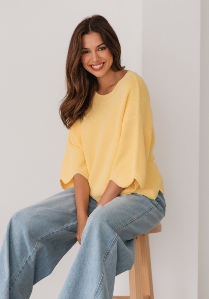 BONNIE SCALLOPED EDGE KNIT - BUTTER YELLOW
