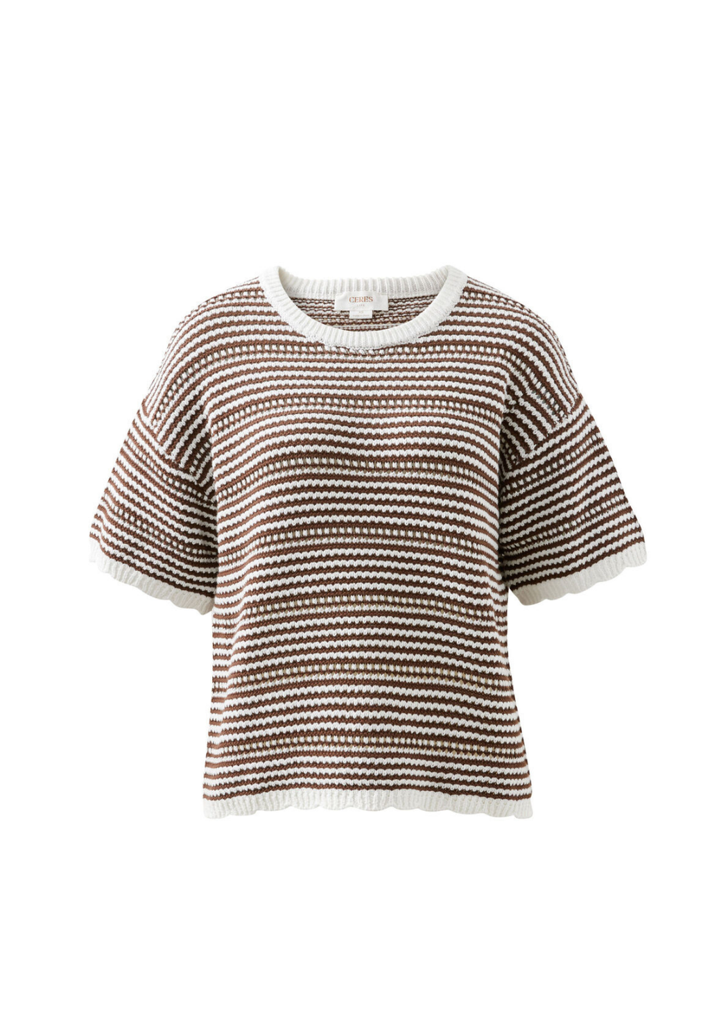 CERES LIFE NINA BOXY KNIT TEE - CHOCOLATE STRIPE