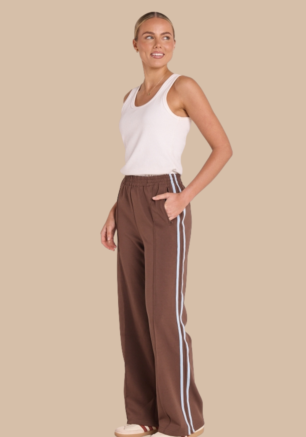 FEATHER + NOISE NOAH FULL LENGTH WIDE PANT - CHOCOLATE BLUE STRIPE