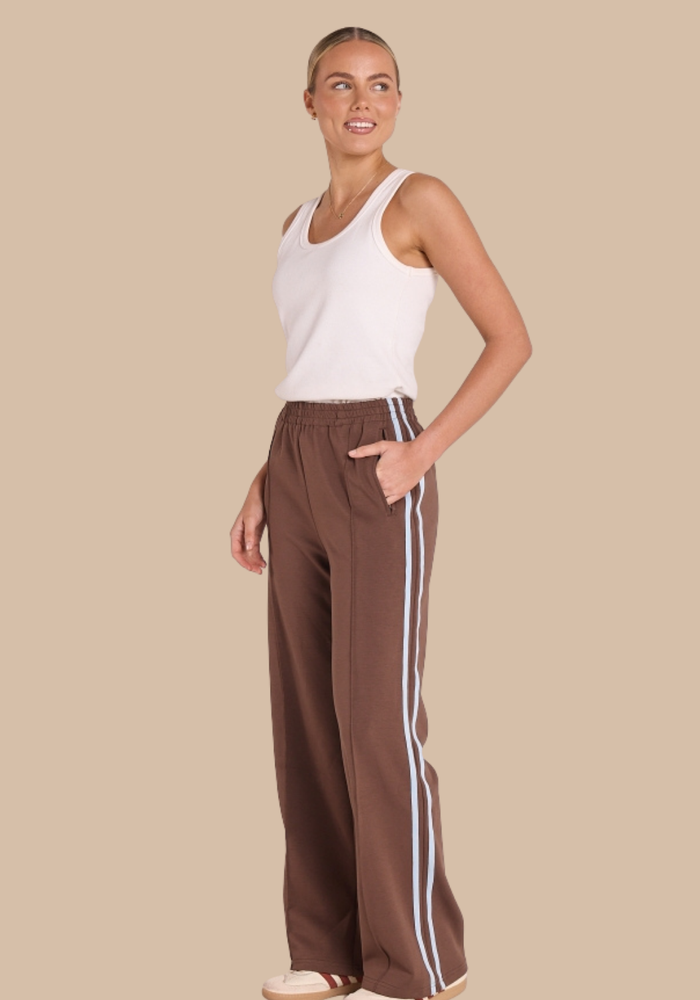FEATHER + NOISE NOAH FULL LENGTH WIDE PANT - CHOCOLATE BLUE STRIPE