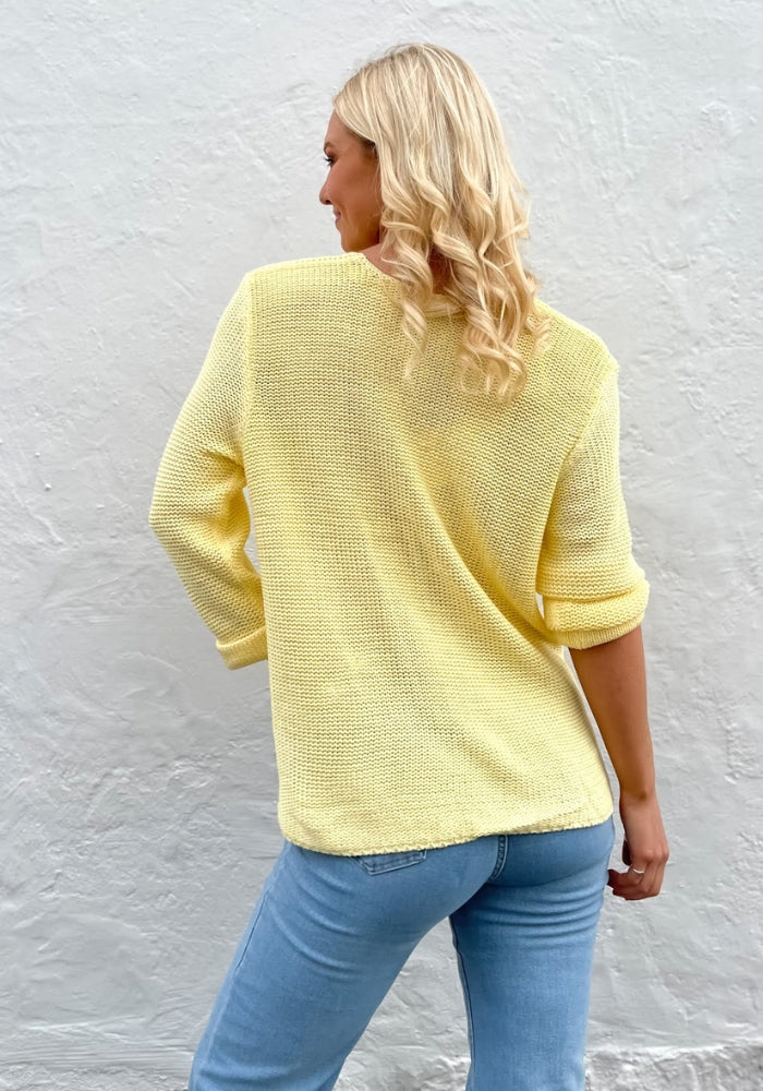 Load image into Gallery viewer, EDDISON COTTON ROLL SLEEVE KNIT - YELLOW