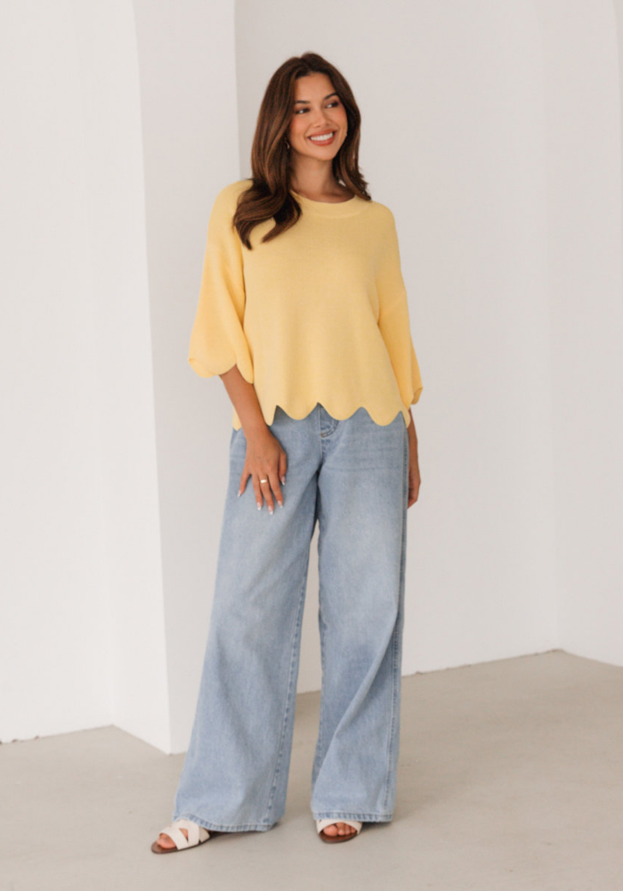 BONNIE SCALLOPED EDGE KNIT - BUTTER YELLOW