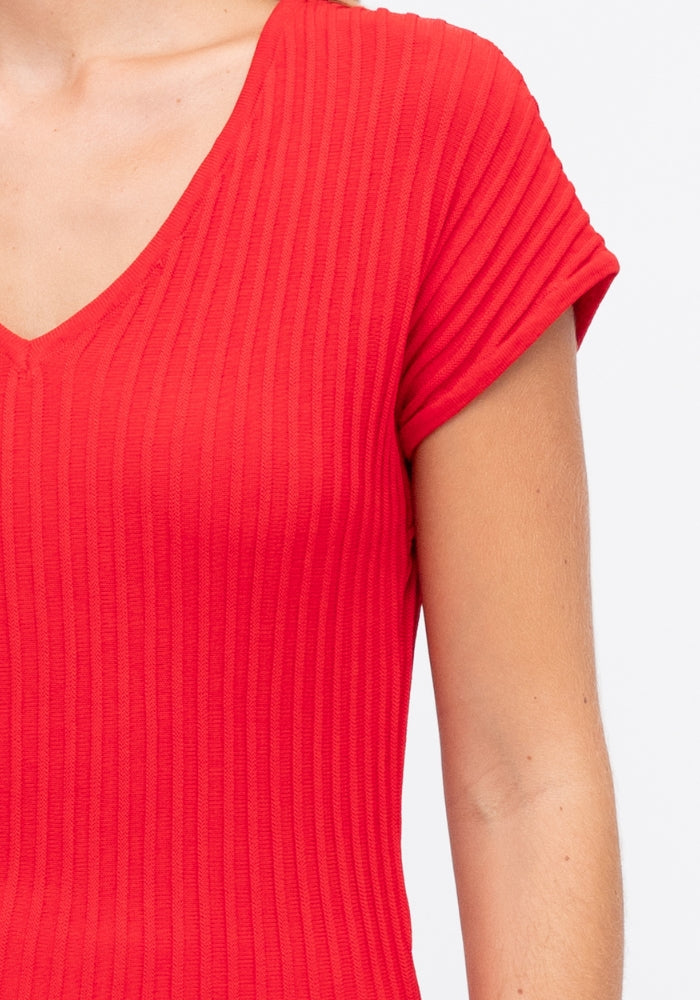 Load image into Gallery viewer, CAPRI RIBBED V NECK TOP - RED