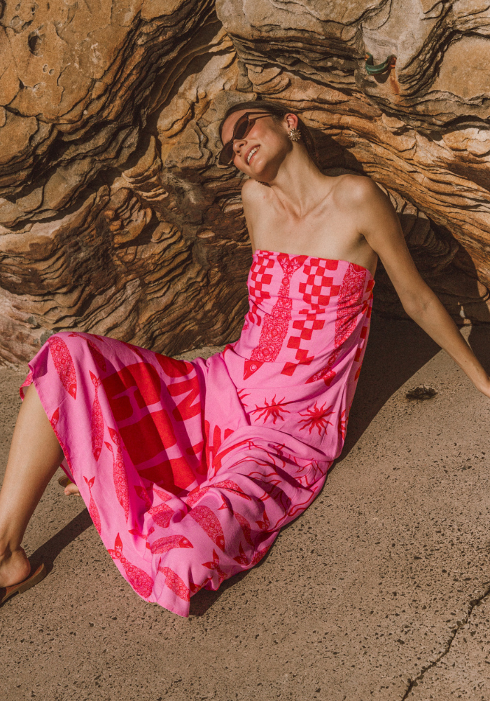 ON THE COAST MAXI DRESS - RED/PINK PRINT