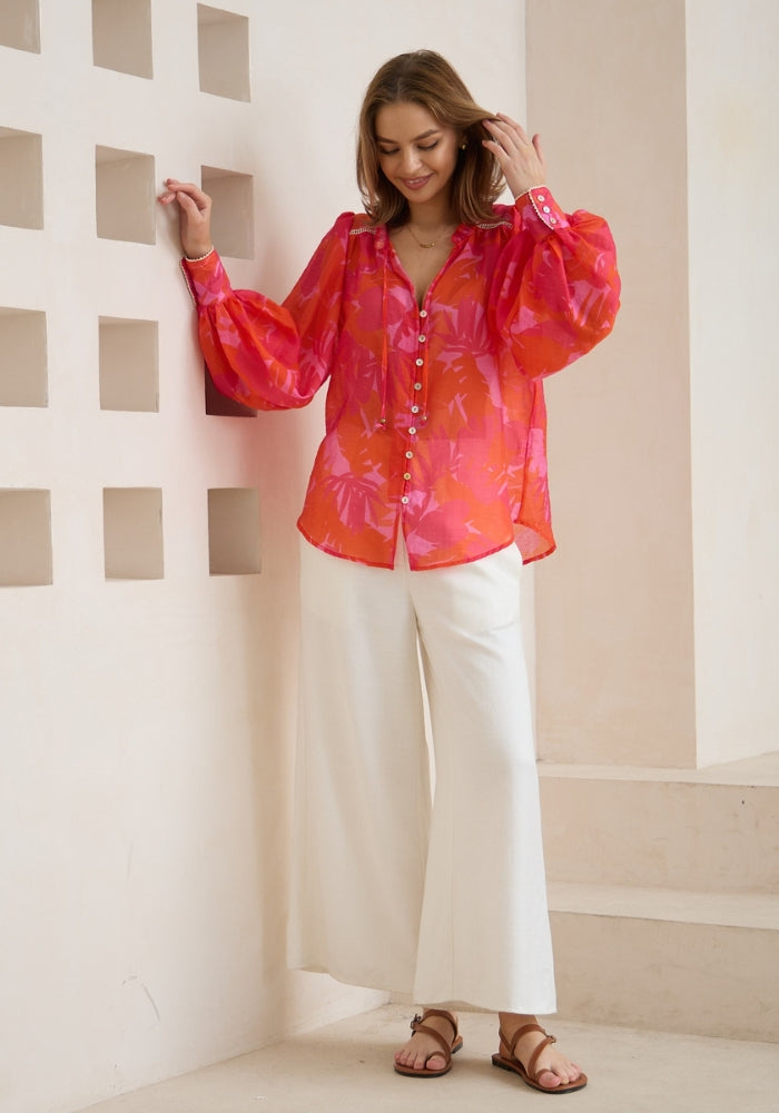 FAY RELAXED BLOUSE - PINK & RED