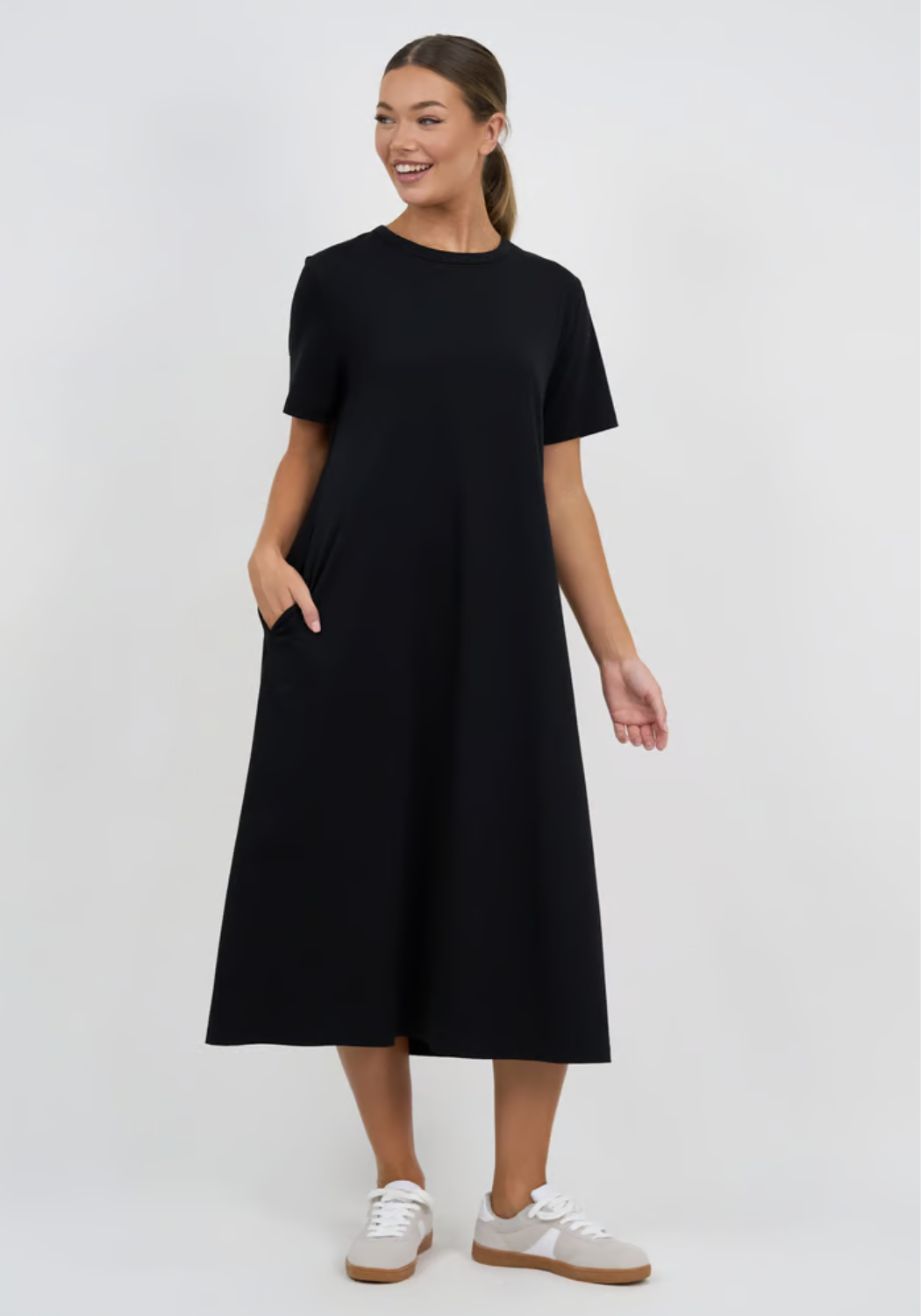 CARA SLIM COTTON JERSEY DRESS - BLACK