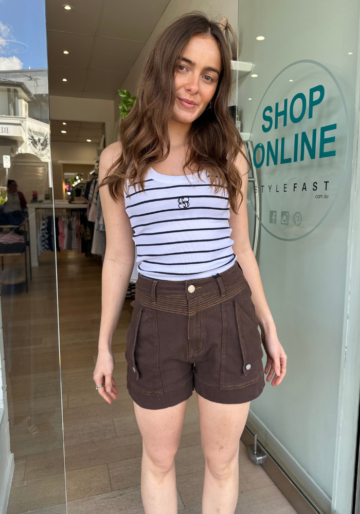 KENNEDY DENIM SHORT - CHOCOLATE