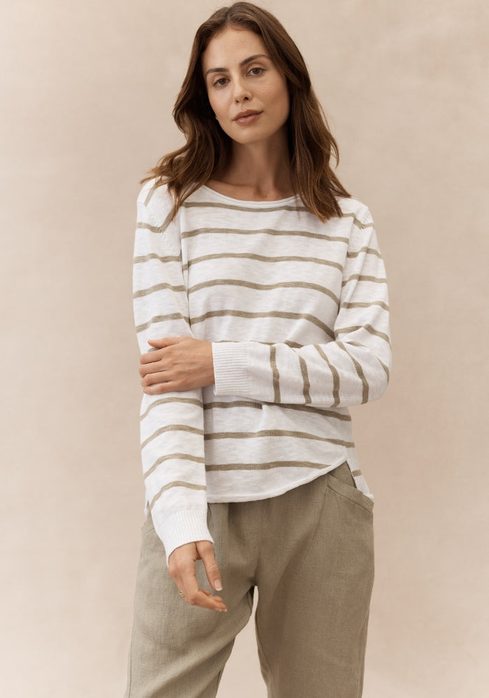 Load image into Gallery viewer, NELLIE COTTON KNIT - STONE STRIPE
