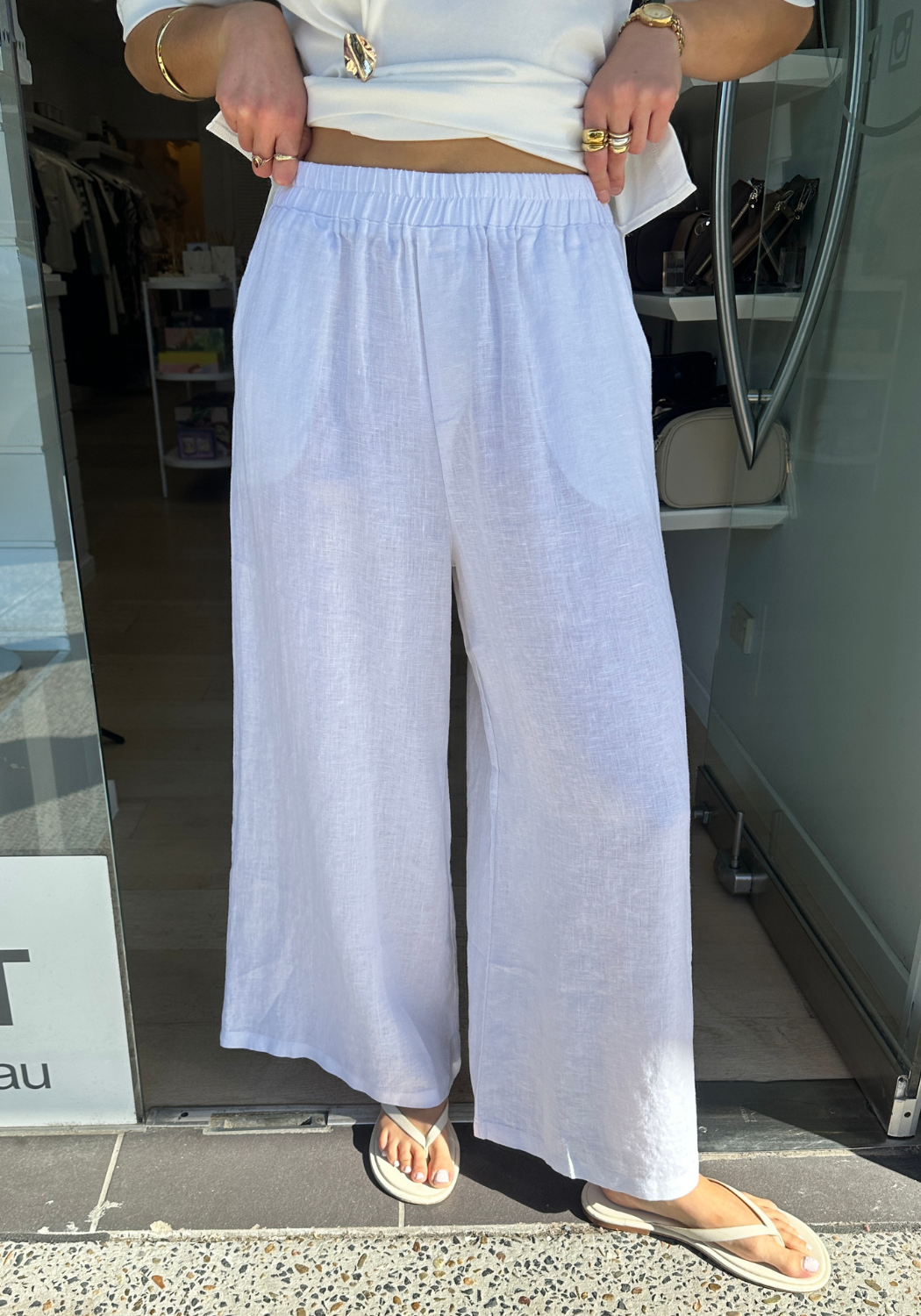 ARLI WIDE LEG LINEN PANT - WHITE
