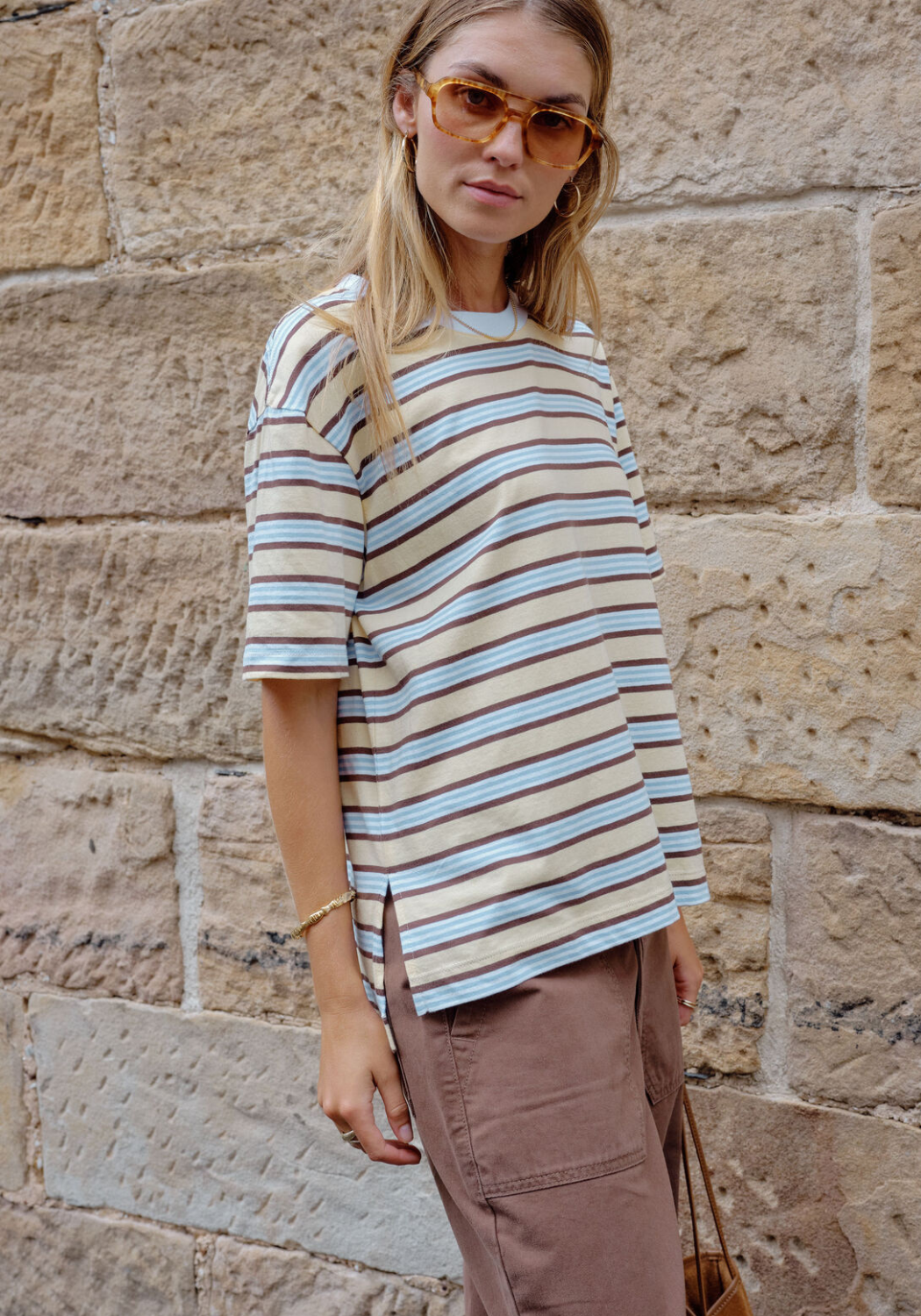 CERES LIFE STEVIE SLOUCHY TEE - NEW BUTTER BRUNETTE STRIPE