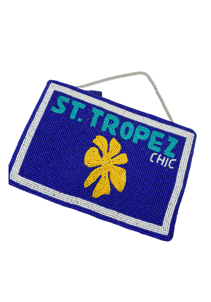 ST TROPEZ BEADED CLUTCH - COBALT