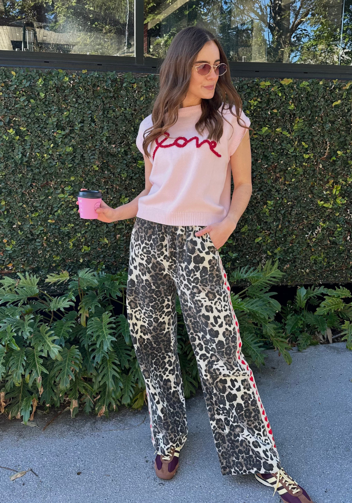 HATTIE DARK LEOPARD RACER JEANS - RED HEART STRIPE