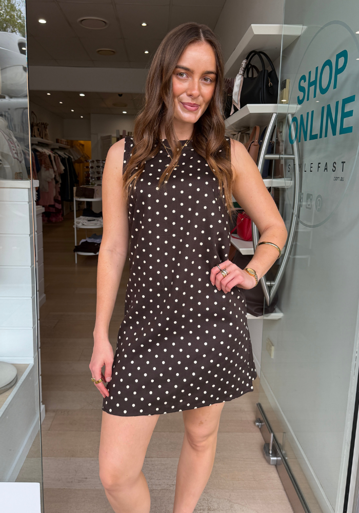 MARGOT MINI SHIFT DRESS - CHOCOLATE SPOT