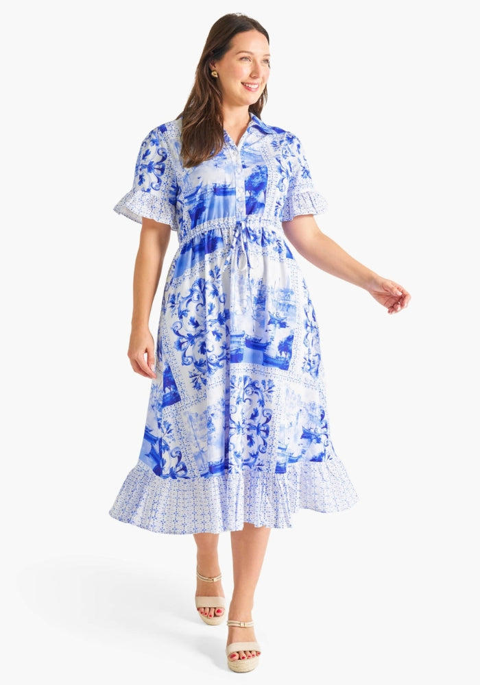 Load image into Gallery viewer, CARLA MIDI DRESS - BLUE PRINT