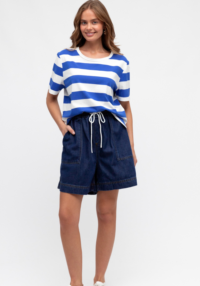 URBAN MIRAGE STRIPE TEE - COBALT BLUE