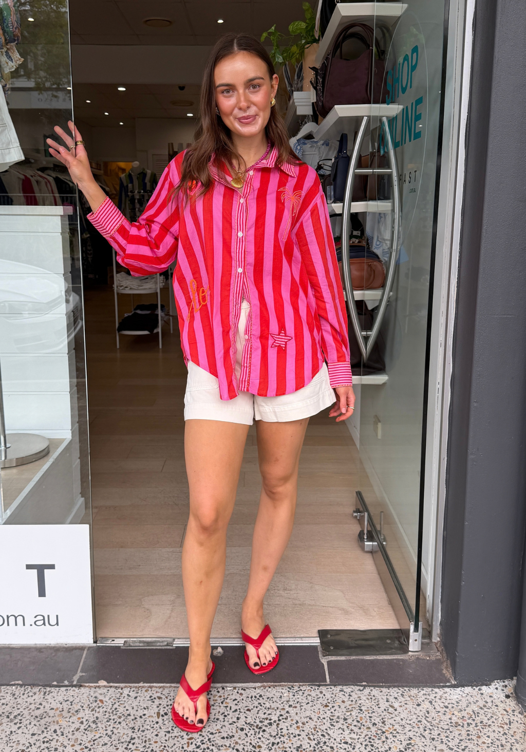 DAISY COTTON SHIRT - RED/PINK STRIPE