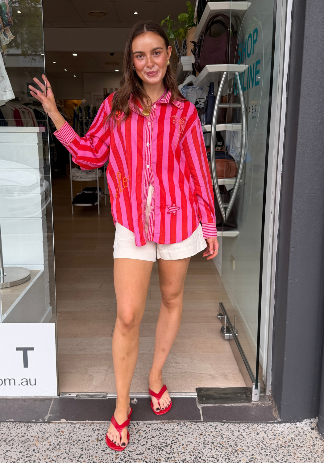 DAISY COTTON SHIRT - RED/PINK STRIPE