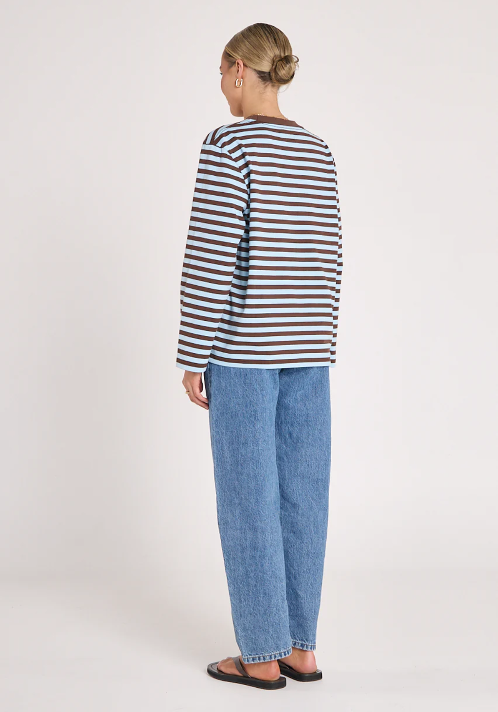 FEATHER + NOISE CARTER LONG SLEEVE TEE - CHOC/BLUE