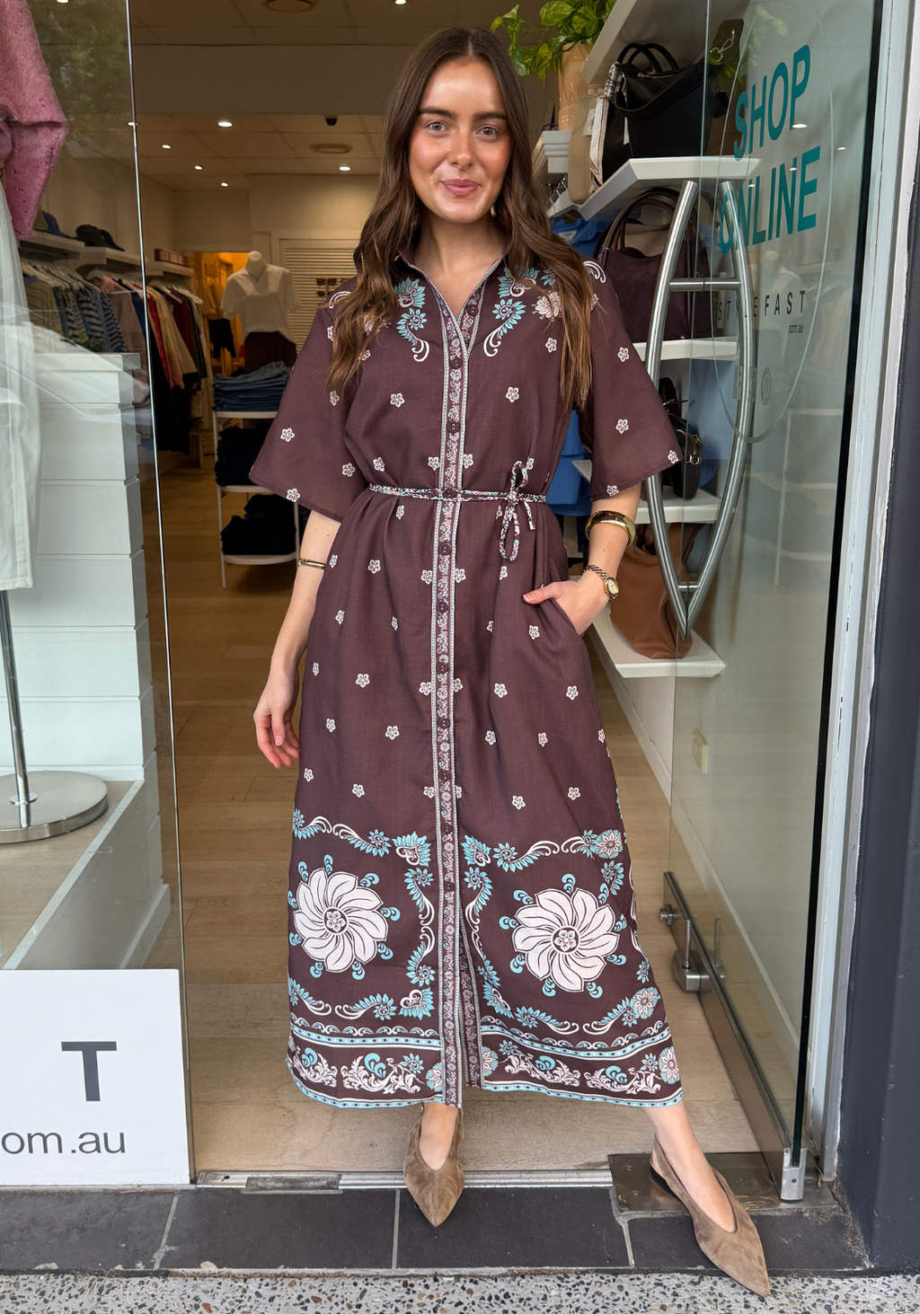 CALLIE MAXI SHIRT DRESS - CHOCOLATE FLORAL