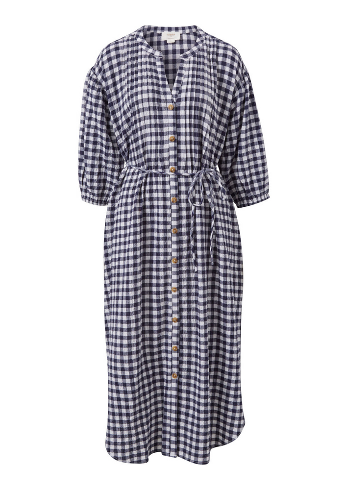 Load image into Gallery viewer, CERES LIFE CRINKLE MIDI DRESS - NAVY GINGHAM