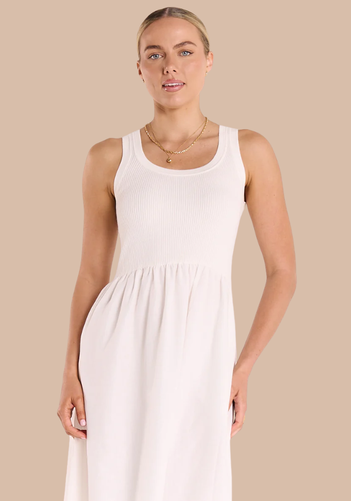 FEATHER + NOISE BIANCA DRESS - WHITE